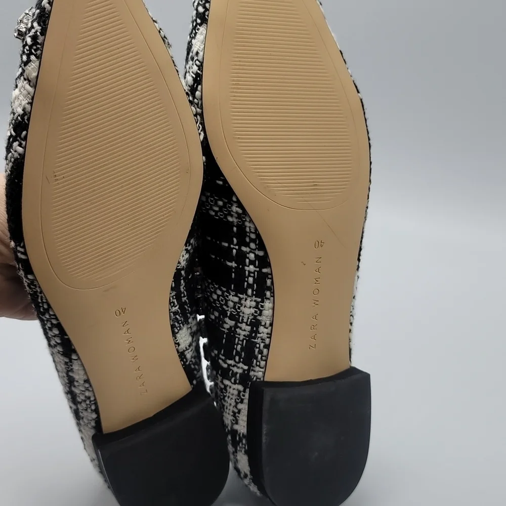 Zara woman tweed with rhinestones embellishments pointed shoes size 40 - Picture 7 of 7